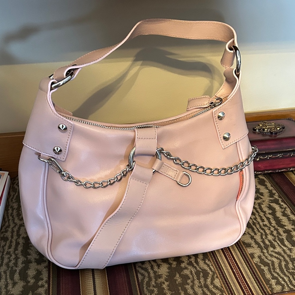 Genuine leather Pink Chain-Accent Shoulder Bag